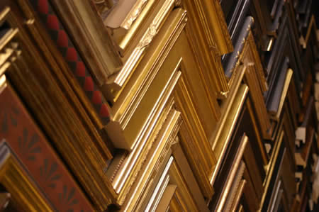 finished corner gold leafed frame samples at Station Gallery